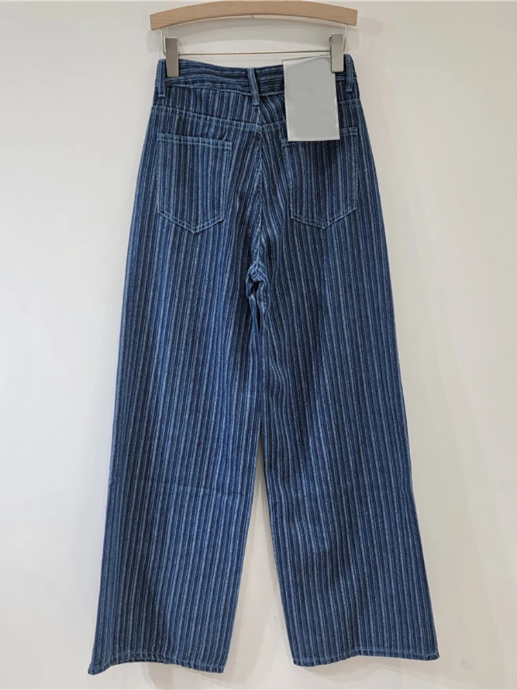 DEAT Women's Jeans High Waist Washed Striped Loose Straight Wide Leg Vintage Causal Denim Pants 2025 Spring New Fashion 29L8450 5