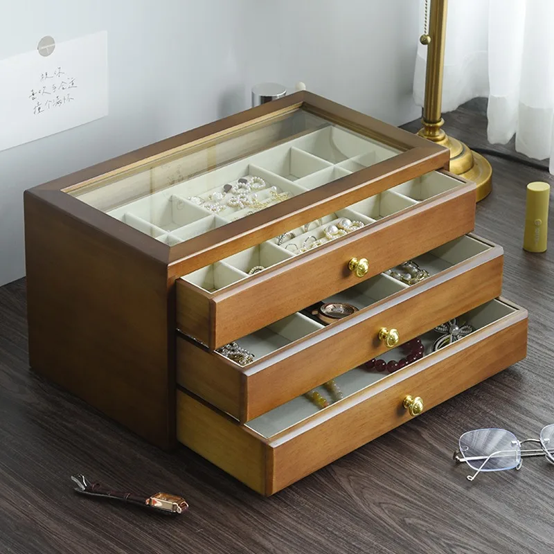 

Wooden Jewelry Box Organizer and Storage Three Layers Jewelry Box Multi Functiona Luxury Pandora Boxes Display Wedding Gift