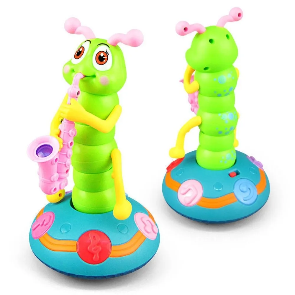 Plastic Saxophone Caterpillar Toy LED Interactive Electric Music Toy Movable Collection Dancing Caterpillar Toy Halloween