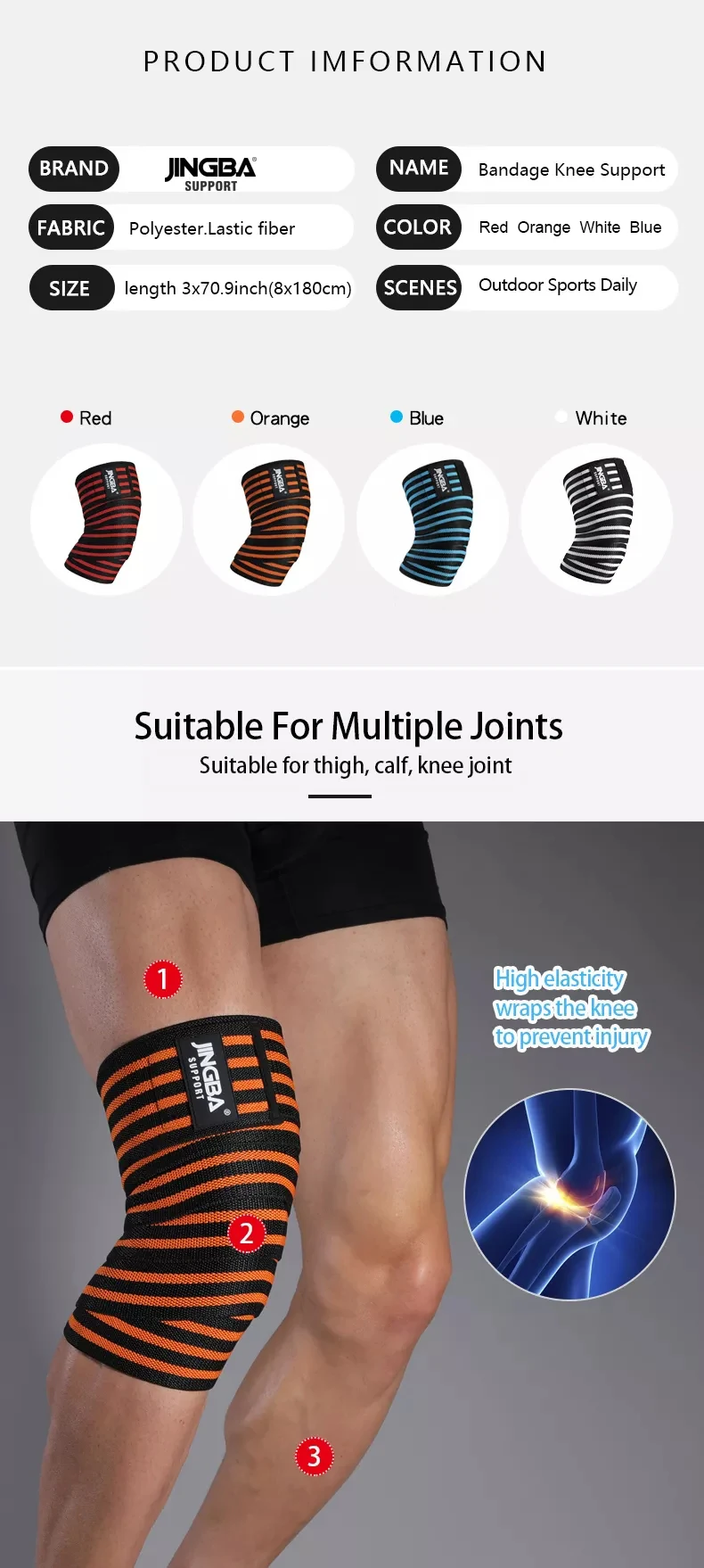 1 pc verstellbare elastische Knie bandagen Unterstützung für Gewichtheben Kettle bell – Detail 5