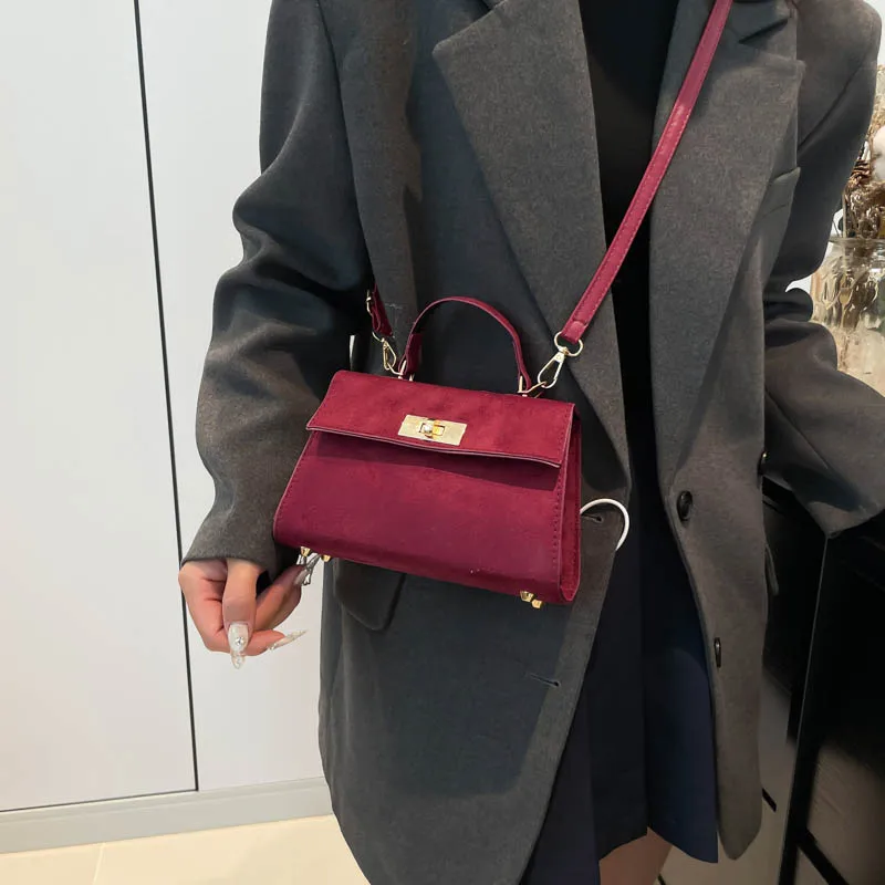 Trendy Suede Crossbody Bag with Adjustable Strap Clutch Handbag Satchel Purse Tote Bag for Women Work Shopping Travel