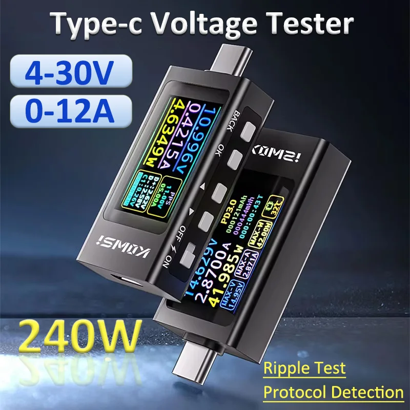 KWS-X1 Digital Voltmeter 3,3-36V 0-12A Typ-C Strom Spannung Monitor 240W USB Tester Schnelle Lade Trigger Meter HD IPS Display