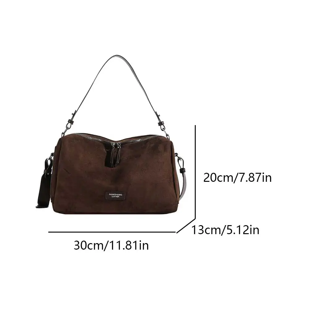 Faux Suede Shoulder Bag Women Vintage Tote Handbag Adjustable Strap Crossbody Messenger Bags Trendy Satchel Hobo Commuter Bag