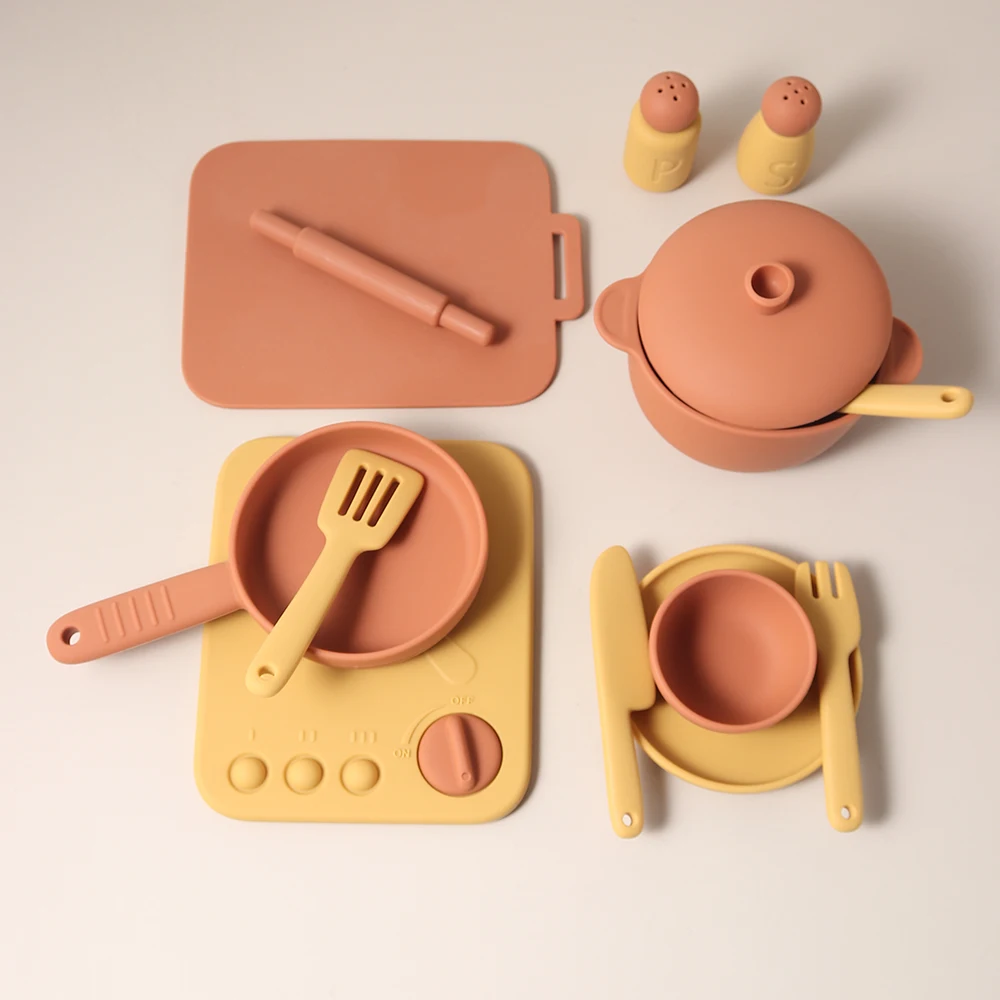 Silicone cooking play Set Toy Pretend Play kitchen tool Play Game Early Educational Toys for Toddlers Kids Gifts pretend kitchen toys kitchen toys educational toys 13 pcs set