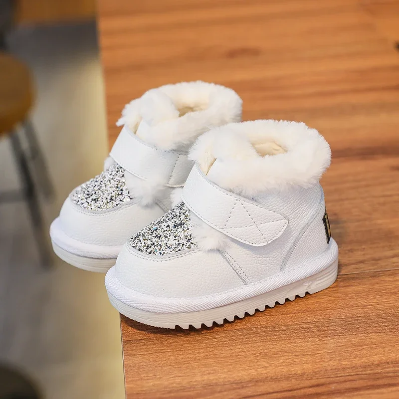 Baby Shoes Baby Boots Winter Snow Boots Winter Baby Girls Genuine Leather Boots Non-slip Plush Kids Snow Boots Infant Toddler Shoes Outdoor Sequins Children Shoes