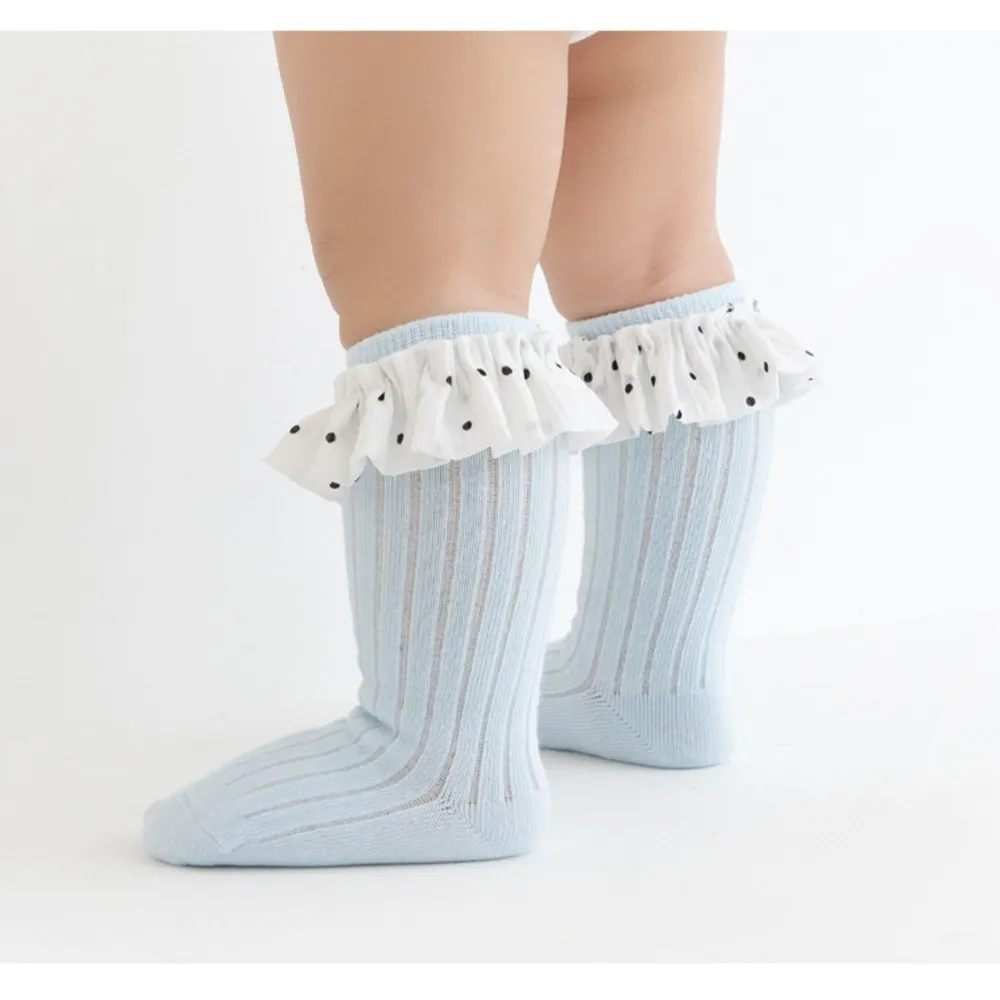 5Colors Toddler Girls Socks Floral Embroidery Mesh Ruffles Socks Dressy Short Socks Baby Spring Summer Princess Socks 0-5T