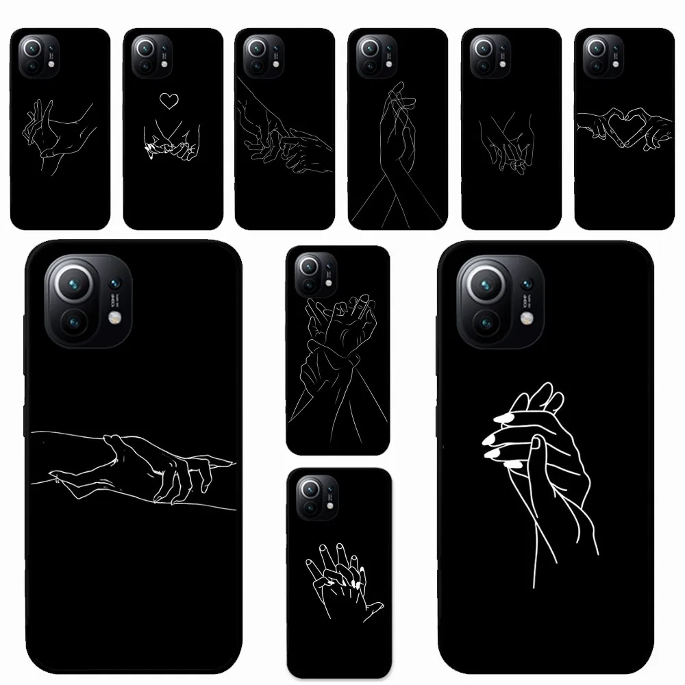 

Minimalist Line Couple Hand Phone Case For Xiaomi Mi 5X 8 9 10 11 12 lite pro 10T PocoX3pro PocoM3 Note 10 pro lite