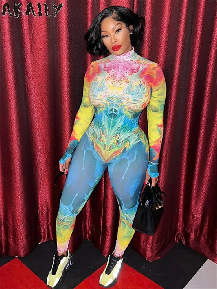 

Женский Облегающий комбинезон Akaily, черный облегающий комбинезон с графическим принтом, модель Y2k на осень и зиму, 2023