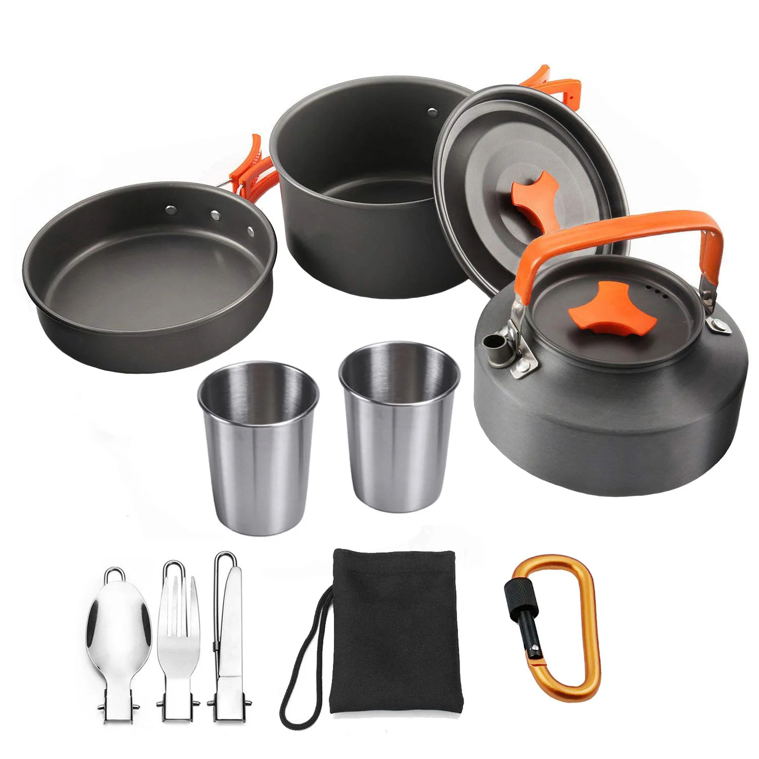 Camping Cookware Kit Outdoor Aluminum Cooking Set Water Kettle Pan Pot Travellin 