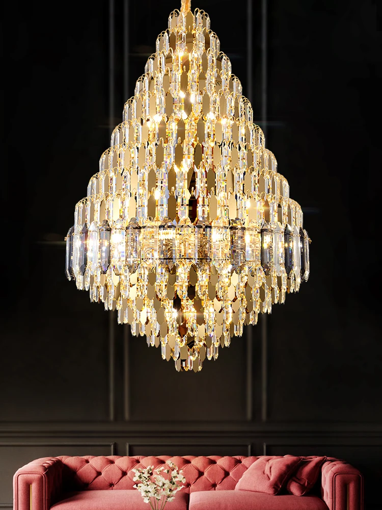 Grand Chandelier Villa Hall Light Jump-storey Duplex Building Hotel Lobby Restaurant Light Luxury Crystal Pendant