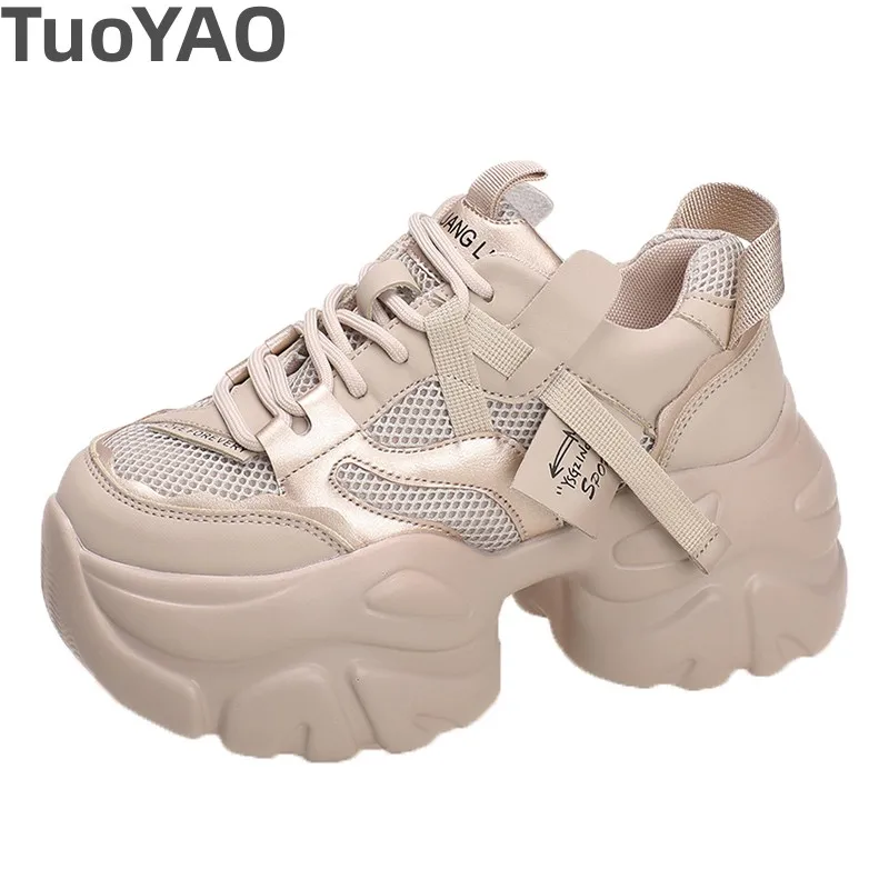 

12.5cm High Heels Autumn Chunky Sneakers for Women New Platform Sports Mesh Shoes Woman Lace-up Thick Bottom Dad Shoes Ladies