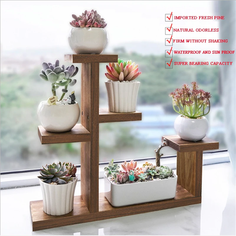 Multi-tiers Flower Plant Holder Stand Rack Wooden Plant Stand Balcony Garden Flower stand Bonsai Display Shelf
