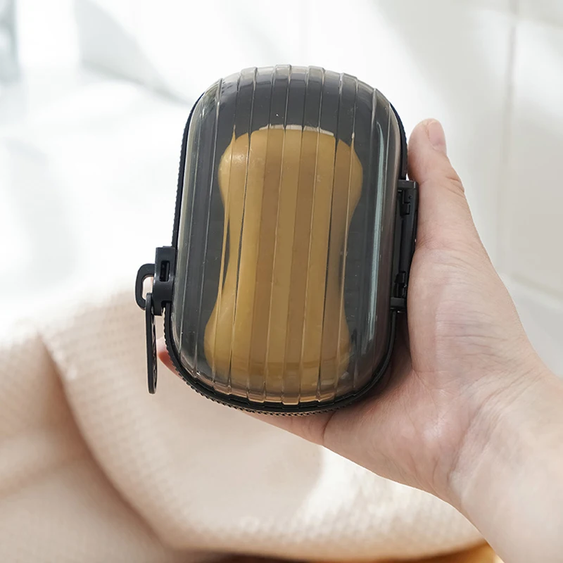 휴대용 방수 비누 접시 밀폐 보관함, 여행 가정 욕실 비누 상자, 지퍼 디자인, 누출 방지 비누 용기