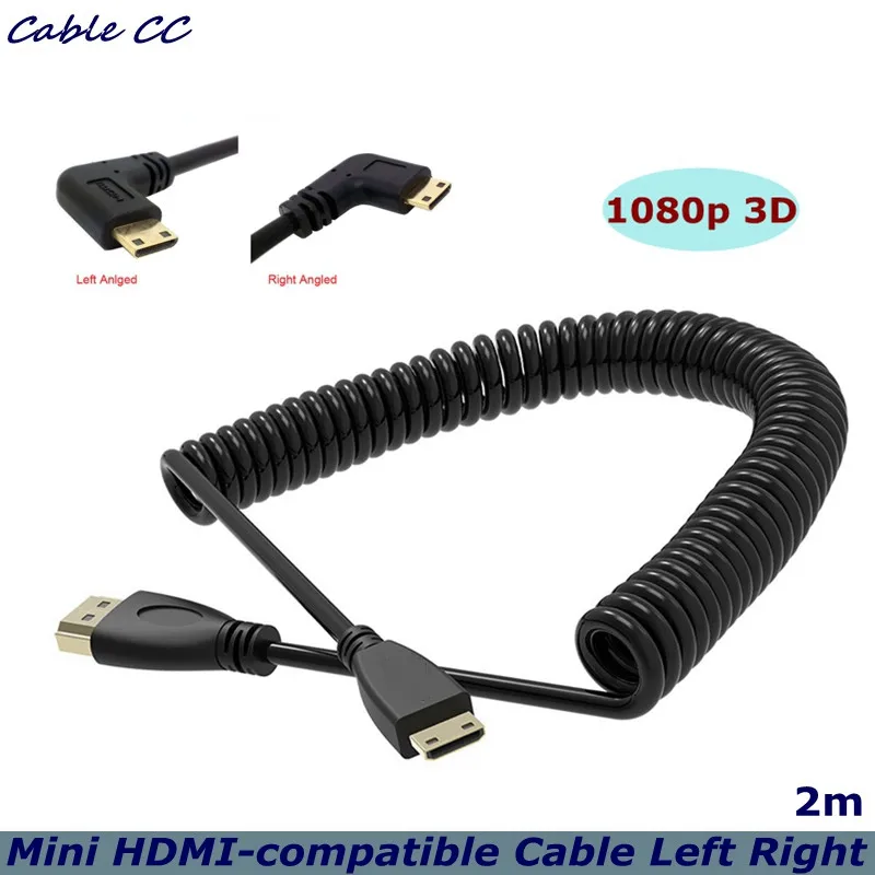 

90 Degree Mini HDMI-compatible to HDMI-compatible Ale Cable Lead Wire 1080p Spring Wound Cable For TV Digital Camera Display