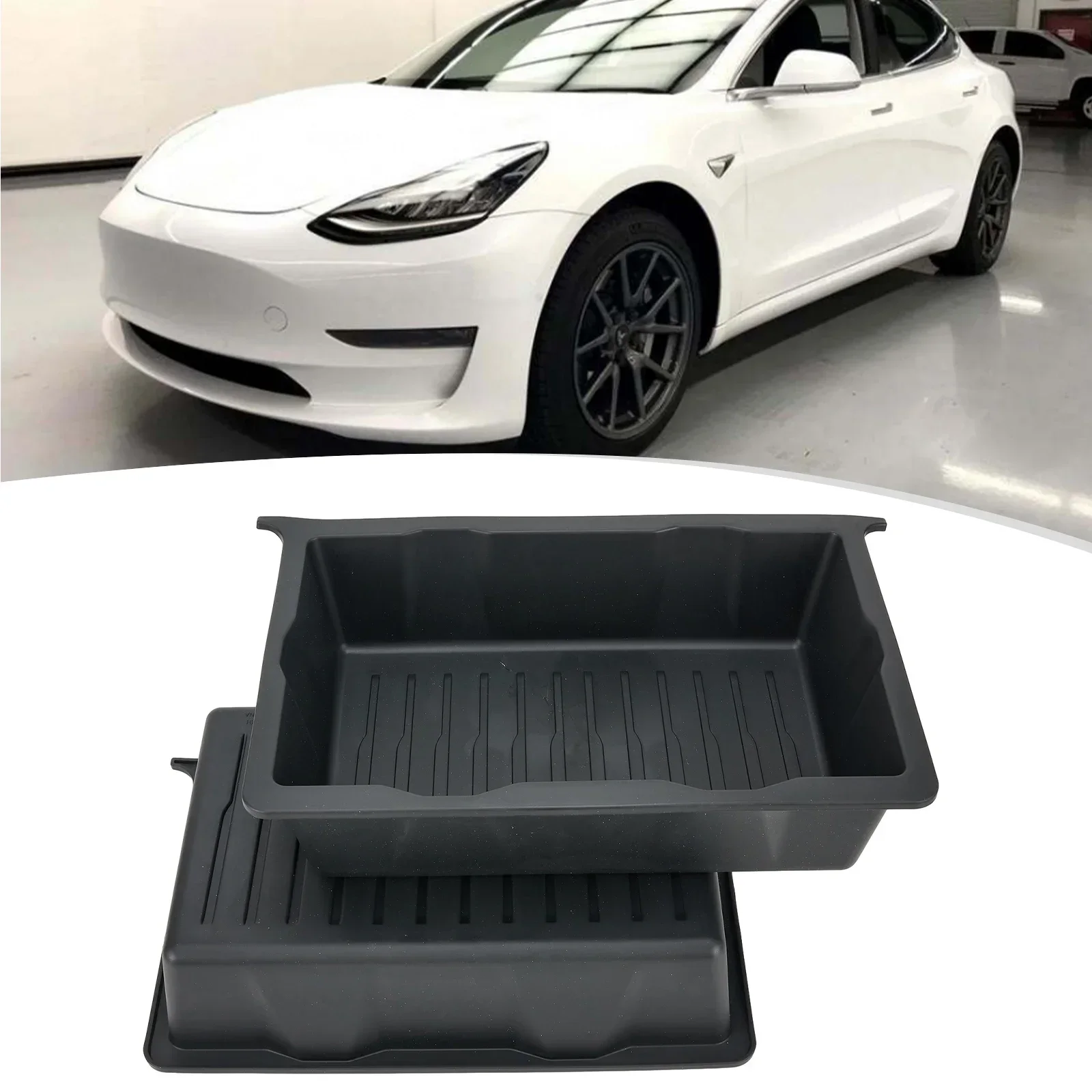 1pc/2pcs Under Seats Storage Box Organizer Trays Case Drawer TPE Black For Tesla-Model Y-40x12x27cm Stowing Tidying
