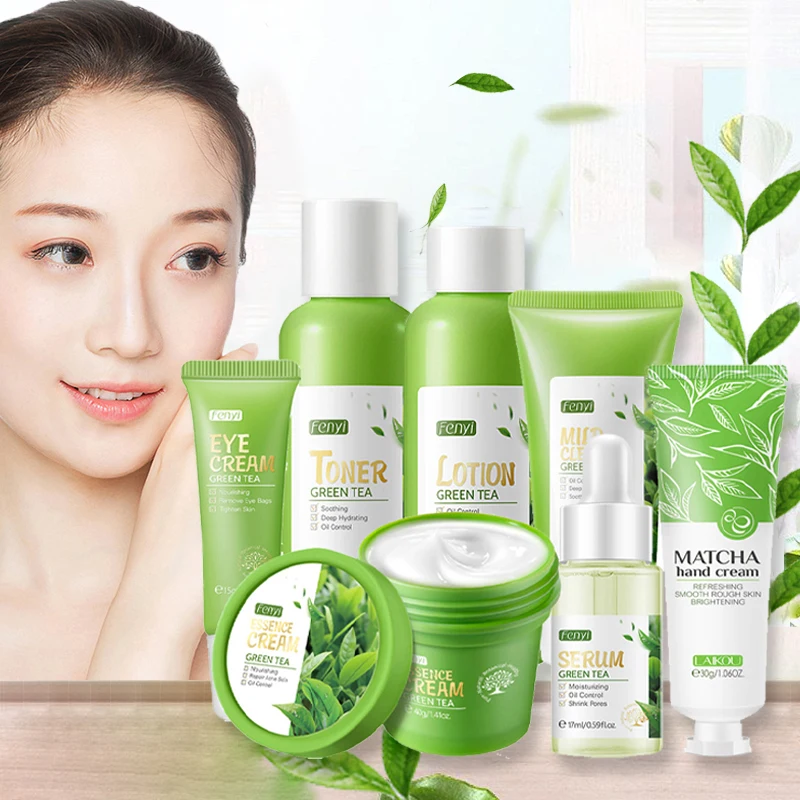 7pcGreenTeaSkinCareSetFacialCleanserMoisturizingSkinFace