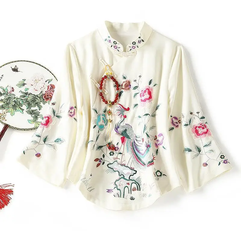 Cheongsam Blouse Improvement Version of The Girl Wind Retro Improved Embroidery Antique Top Tea Clothing Tang Dress Female women chinese shirt women cheongsam waistcoat