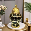 Black Checkered Pattern General Tank Golden Stripes Porcelain Ginger Jar Creative Vases Dresser Table Jewelry Cosmetic Container 1