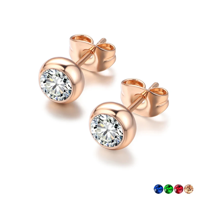 Piercing Stud Ohrringe Für Frauen Koreanischen Stil Einfache Runde Zirkon Rose Gold Farbe Weihnachten Zubehör Schmuck Großhandel E496