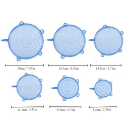 Reusable Silicone Stretch Lids - Set of 6 Versatile Fresh - Keeping Covers (6pcs blue)