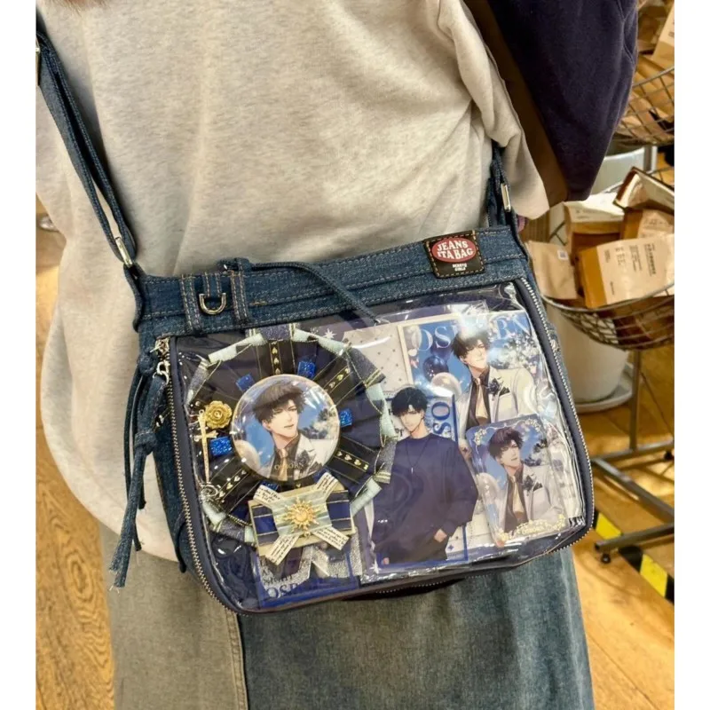 JIAERDI Harajuku Denim Ita Bags Women Sweet Cool Transparent Messenger Bag Purse Ladies jk Uniform Casual Crossbody Bags 2025
