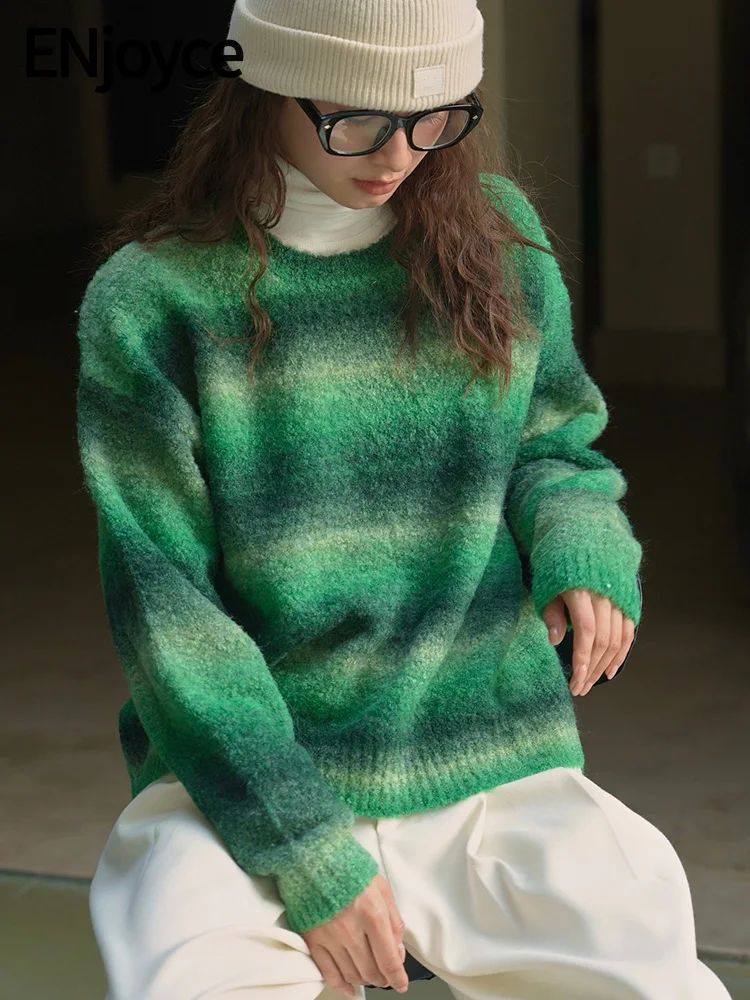 

Женский вязаный свитер в полоску ENjoyce, винтажный теплый кашемировый пуловер в полоску, свободный трикотажный свитер в Корейском стиле, зима 2023