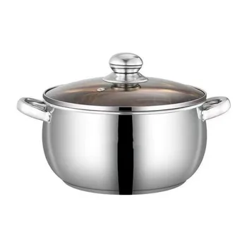 Stainless Steel Stock Pot with Glass Lid 5L Gas Stove Induction Dishwasher Safe Use Heatproof Handles Prevents Spills 1