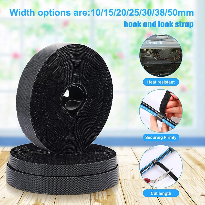 Fastening Tape 5M/Roll 10/15/20/25/30/50mm Reusable Double Side Hook Roll Hook and Loop Straps Wires Cords Organizer