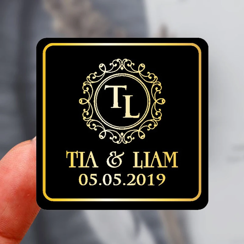 

Personalized Custom Logo Stickers Black Background Gold Foil Silver Business Logo Stickers Wedding Stickers