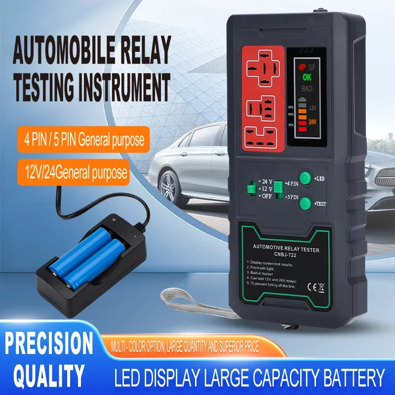 Automotive Relay Tester for 12 Volt 4 and 5 pin relays 12/24V Battery Tester Analyzer Motorcycle Charging System Diagnostic Tool