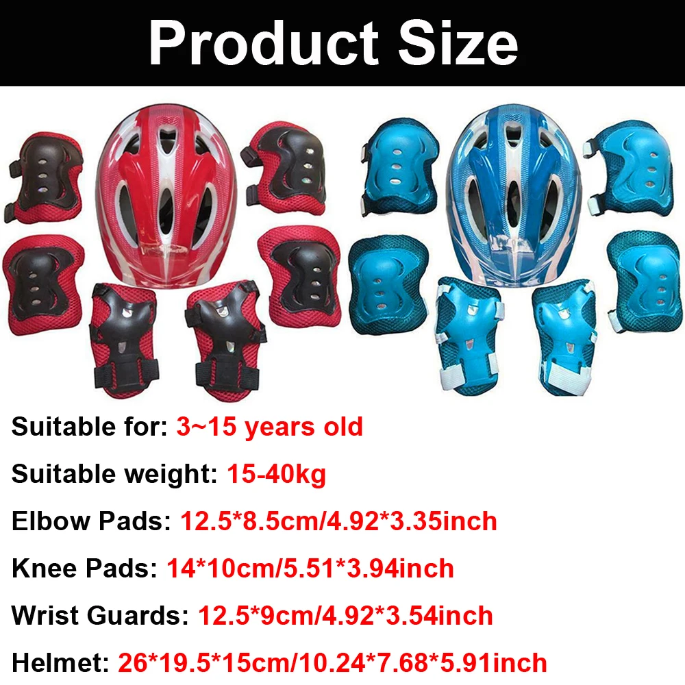 7Pcs Roller Skating Kids Safety Helmet Knee Elbow Pad Sets Cycling Skate Bicycle Scooter Protection