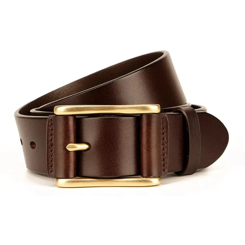 2023 New Mens Top Quality Cow Skin Belts Men‘s Casual Retro Cowhide Leather Cover Brass Pin Buckle Belt for Men 3.8cm 2024 New
