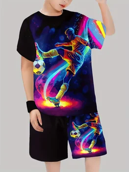 2026 Summer Children's Sports Set Football 3D Print Soccer Jersey Sets for Children Quick-Dry T-Shirt Shorts Children's Clothing 1