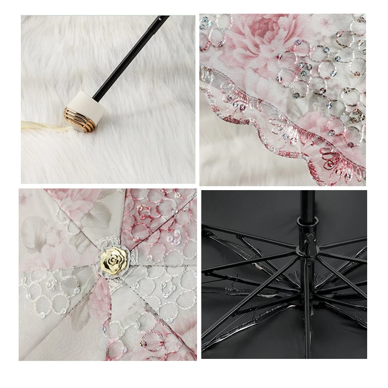 Mini Umbrella Folding Umbrella Automatic Umbrella Mini Sun Umbrella Sun Umbrella Automatic Sun Umbrella Windproof Umbrella Manual Umbrella Japanese Umbrella Paper Umbrella Sunshade Lace Double-layer Sunscreen Double 8 Skeleton Three-fold