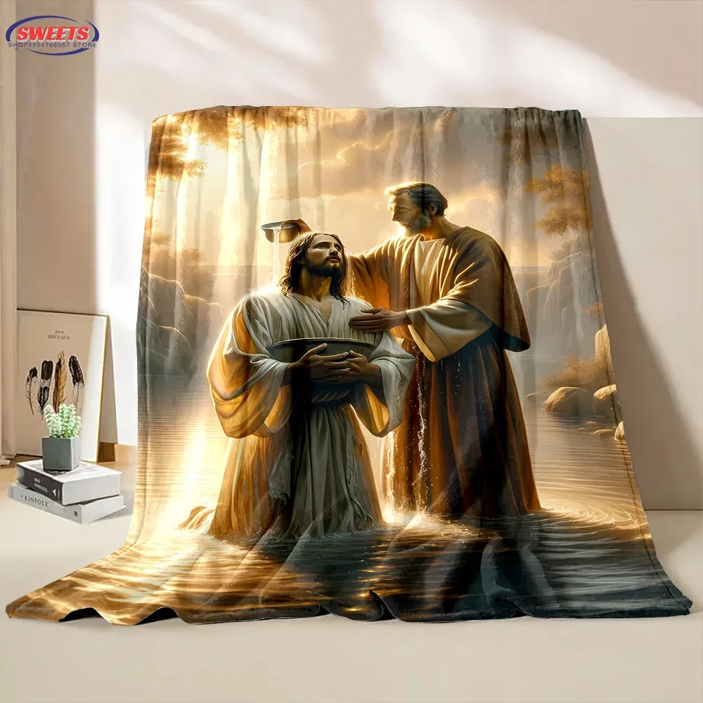 God Loves The World Jesus Christian God Flannel Art Blanket, Sofa Bed Cover Four Season Soft Fluffy Quilt Blanket Flannel Throw 5