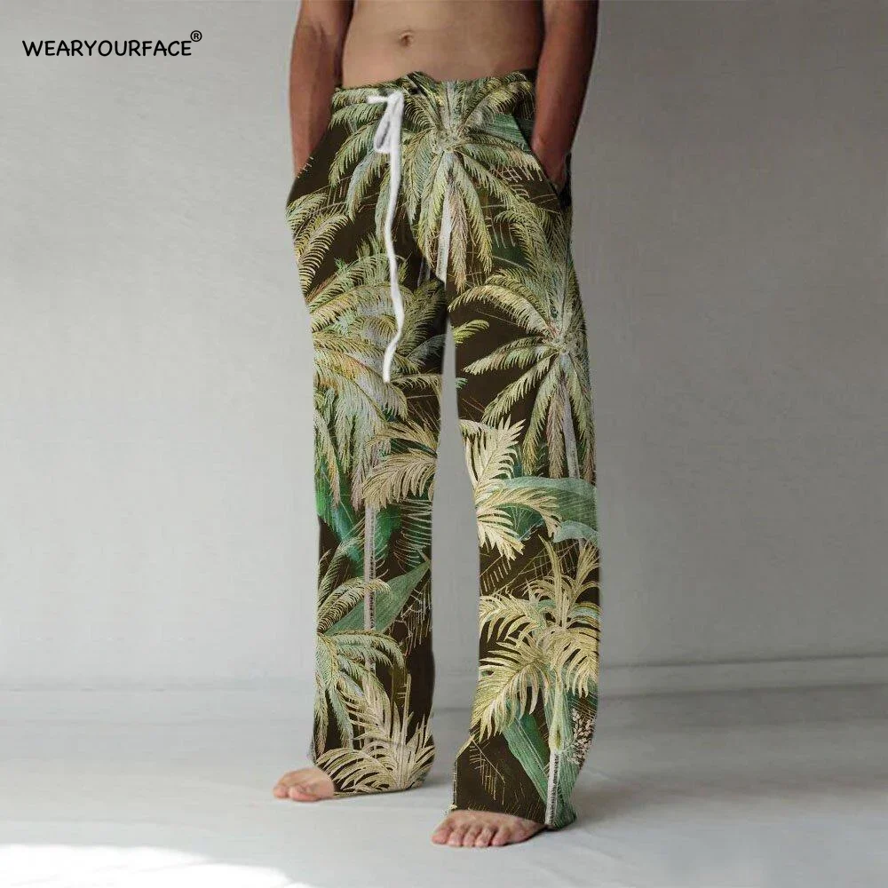 Straight Full Length Wide Leg Pants Palm Tree Zebra Printed Hipster Fashion Streetwear Trousers Sweatpants Men Unisex Clothing