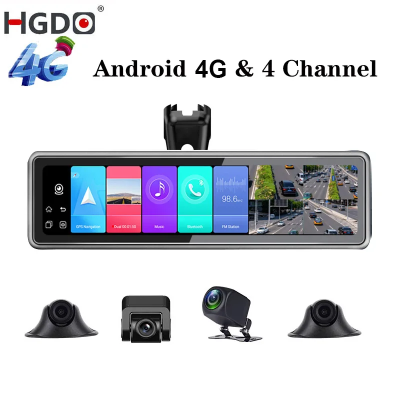 

HGDO 4G Android 8.1 Car DVR 4 Channel Lens Car Camera Video Recorder HD Rearview Mirror Dash Cam Auto registrar GPS NAVI dashcam