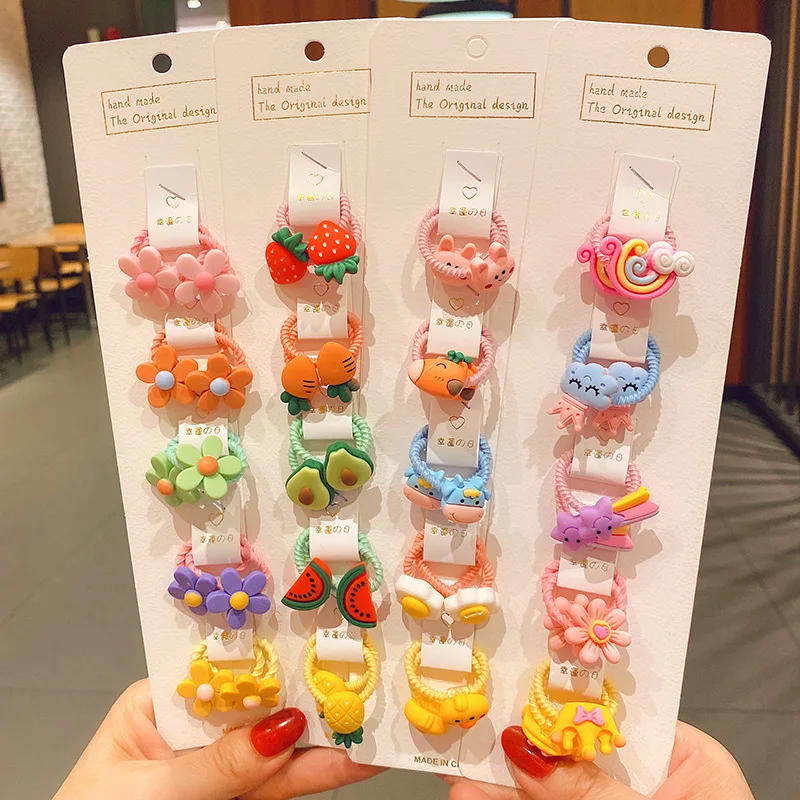 Colorful Flower Animal Girls Hair Ties Sweet Fruit Elastic Hair Ropes Scrunchies 40Pcs/Set