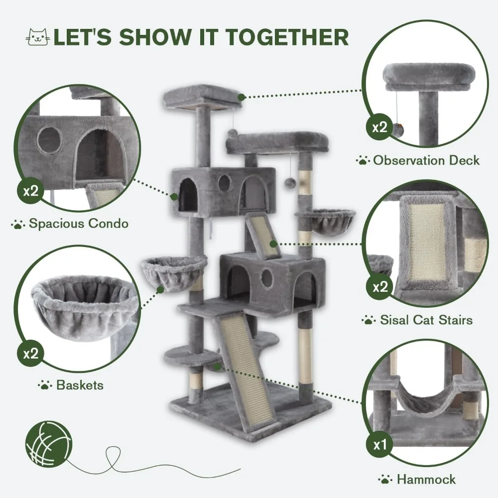 66-Inch Multi-Level Large Cat Tree Tower 5