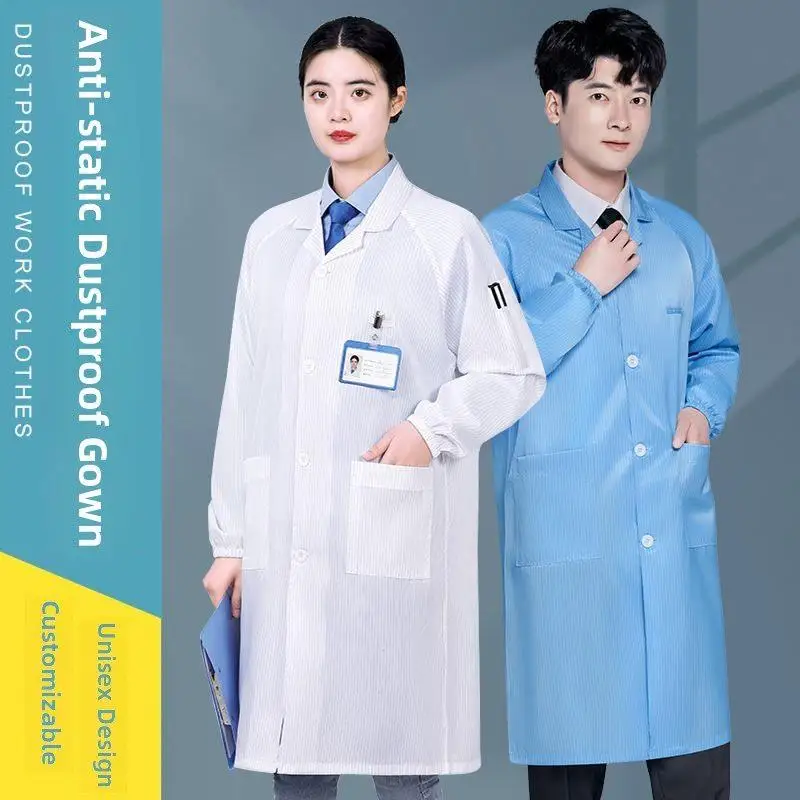 정전기 방지 작업복 방진 실험실 코트 유니섹스 롱 코트(캡 포함) 전자식 식품 보호 방진복 여성 스타일