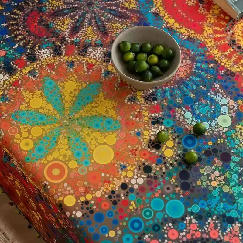 1pc Waterproof Table Cloth Colored Tassel Dustproof Tablecloth for  Party Outdoor Picnic 5