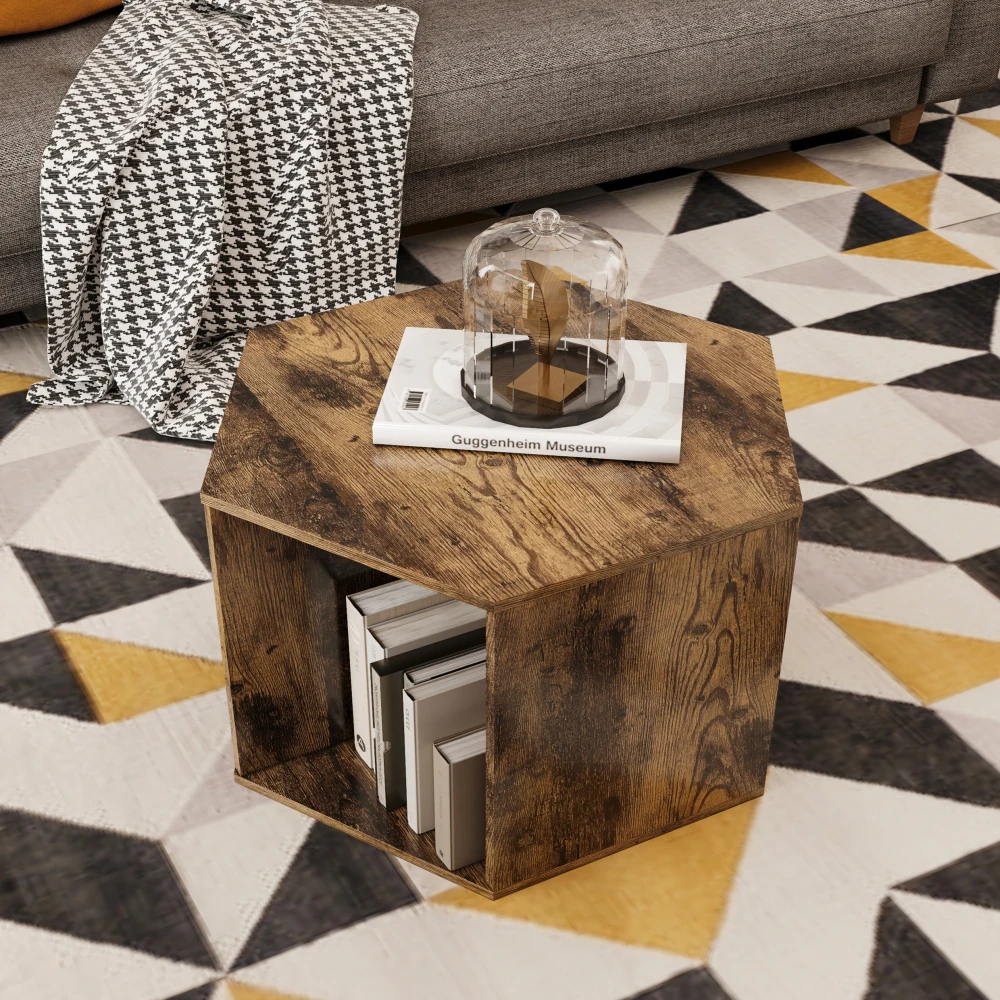 

23.62'' Hexagonal Coffee Table Side Table Nightstand Antique Wood WL