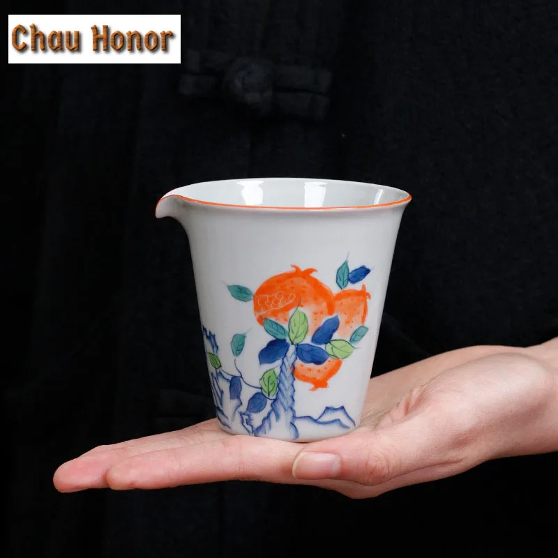 180ml Hand Painted Pomegranate Ceramic Justice Cup Handmade Tea Maker Cup Tea Pitcher Dispenser Kung Fu Tea Cha Hai Tea Ceremony