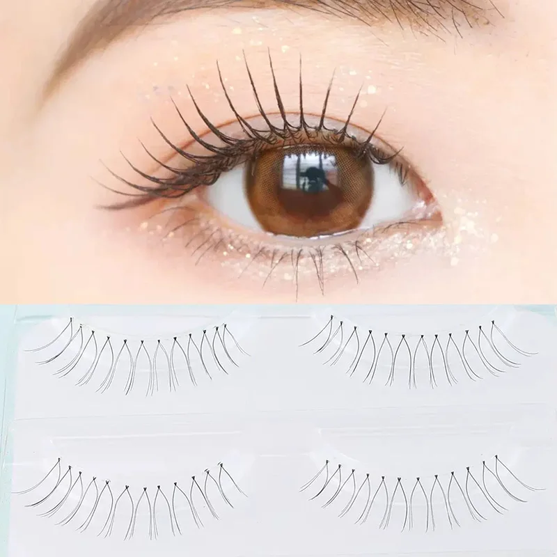Korean False Eyelash Natural Women's Group Cross Slender Transparent Stem 3 Pairs Short V Manga
