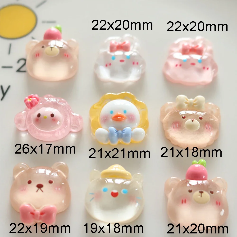 투명 오리 곰 송진 플랫 백 카보숑, 머리핀 전화 케이스 스크랩북 DIY 보석 공예 장식 액세서리, 10 개