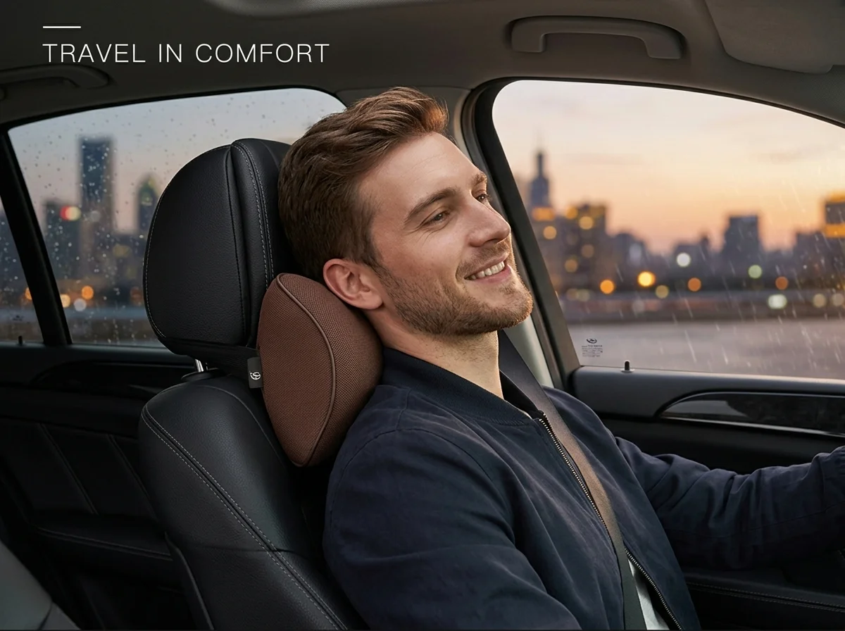 Ergonomic Memory Foam Car Neck Pillow – Breathable Headrest Cushion for Ultimate Comfort