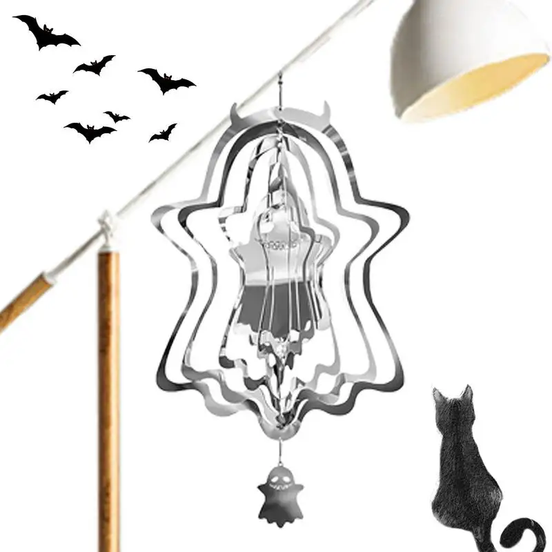

3D Spinning Wind Chimes Halloween Ghost Wind Catcher 3D Metal Wind Spinners Stainless Steel Garden Decorations Ornaments Wind