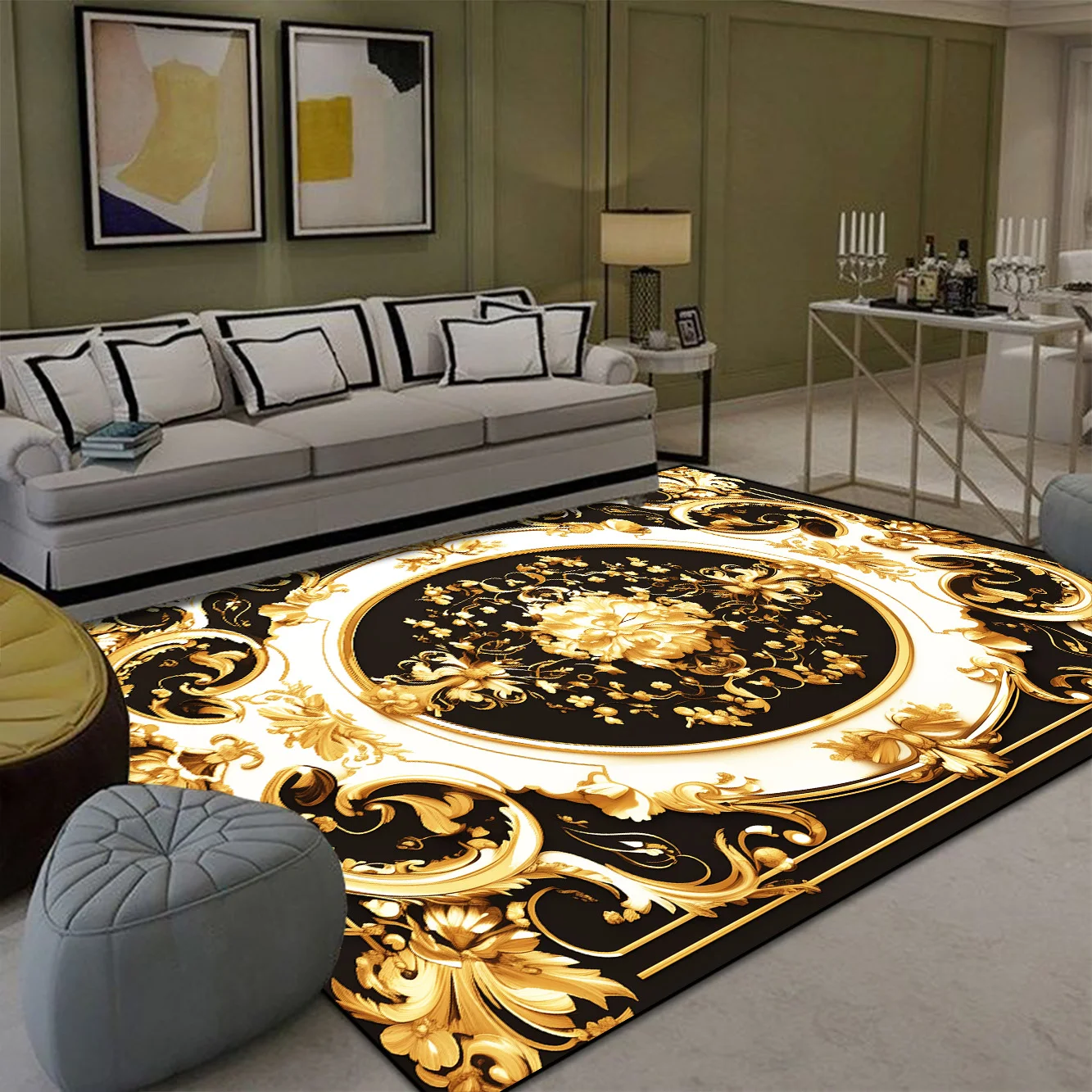 Luxury Golden Carpet for Living Room Europe and America Decoration Large Carpets Non-slip Bedroom Bedside Rug Customized Mat 3