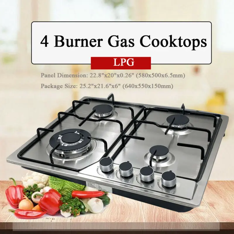 Clean Stainless Steel LPG Kitchen Portable Gas Stove LPGNG 4 Burner Gas Stove for Cooking