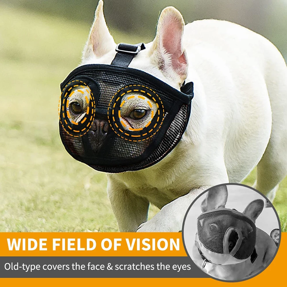 Pet Dog Muzzles Short Snout Breathable Mesh French Bulldog Pug Mouth  Adjustable Muzzle Mask Stop Barking Dog Outdoor Supplies - AliExpress